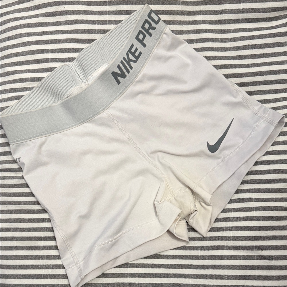 Nike White Compression Shorts with Gray Swoosh